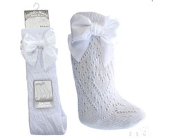 Soft Touch - Ajour Kniekousen met Strik - Wit - Maat 6-12 mnd