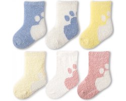Sokjes - babysokjes - 6-Pak - Warme Baby Sokjes Antislip - Unisex - Slofsokken baby - Baby sokjes - Warme sokken kind - 6-12 maanden