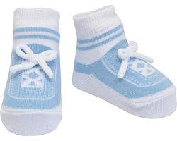 Stepping Out Sneaker sokjes-lichtblauw-voor baby 0-12 maanden. Witte vetertjes-Anti slip zooltjes-Kraamcadeau-Baby shower