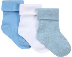 Tick Tock - 3 paar Baby Sokken met Omslag - Blauw & Wit - Maat 13-15