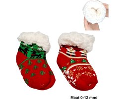 Warme Baby Fluffy Kerst Sokken 2 stuks -0-12 maanden fleece voering en anti-slip Youhomy Huissokken voor wintermaanden - Happy Christmas wintersokken Antislip baby, peuter, Meisjes, Jongens| Cadeauset Youhomy sokken