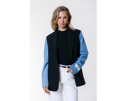 Colourful Rebel Mimmi Denim Contrast Sleeve Single Breasted Blazer