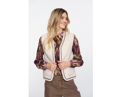 Geisha Gilet Teddy Gilet Met Geweven Bies 55541 19 000010 Off-white/tape Dark Brown Zigzag Dames Maat - XL