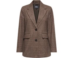 ONLY Dames Blazer Bruin – Regular Fit – Geblokt – Gerecycled Polyester Mix