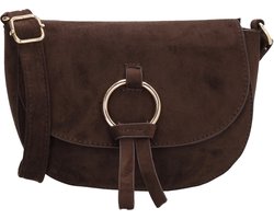 Beagles Chino Crossbodytas - Faux Suède - Schoudertas - Damestas - Overslag - Verstelbare Schouderband - Goudkleurige Details - Donkerbruin