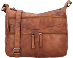 Beagles Maspalomas Crossbodytas - Leren Schoudertas - Damestas - Twee Hoofdvakken - Meerdere Ritsvakken - Telefoonvak - Verstelbare Schouderband - Leren Dames Tas - Cognac