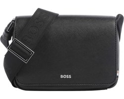 BOSS Leren schoudertas Zair Flap Crossbody Black zwart