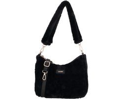 Charm London Alaska Crossbodytas - Schoudertas - Schouderband - Ritssluiting - Telefoonvak - Bont - Fur - Dames Tas - Zwart.
