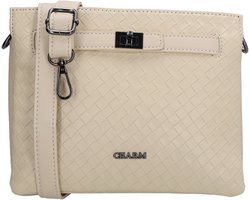 Charm London Mirabello Crossbodytas - Gevlochten Detail - Gesp Voorop - Drie Vakken - Ritssluiting - Verstelbare Band - Dames - Schoudertas - Dames Tas - Beige