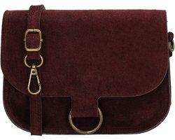 Charm London Vittoria Crossbodytas - Suede - Damestas - Schoudertas - Verstelbare Schouderband - Afneembare Schouderband - Compact - Leren Dames Tas - Donker Bordeaux