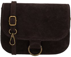 Charm London Vittoria Crossbodytas - Suede - Damestas - Schoudertas - Verstelbare Schouderband - Afneembare Schouderband - Compact - Leren Dames Tas - Donkerbruin