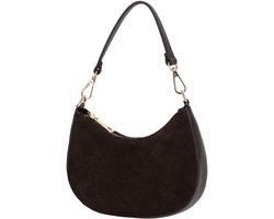 Charm London Vittoria Crossbodytas - Suède - Schoudertas - Damestas - Kettingband - Compact - Leren Dames Tas - Donkerbruin