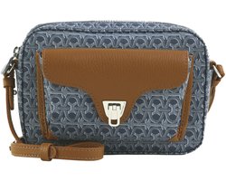COCCINELLE Leren schoudertas Beat Denim Coat. Monogram Handbag Blue Denim / Cognac blauwgrijs
