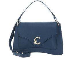 COCCINELLE Leren schoudertas handtas C-Me Grained Leather Handbag Deep Blue blauw