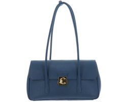 COCCINELLE Leren schoudertas handtas C-Me Lock Handbag Grained Leather Deep Blue blauw