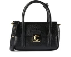 COCCINELLE Leren schoudertas handtas C-Me Lock Mini Bag Grained Leather Noir zwart