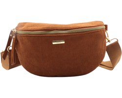 Flora&Co - Handtas - Crossbodytas - Bumbag - Ribfluweel - camel