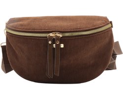 Flora&Co - Handtas - Crossbodytas - Bumbag - Ribfluweel - chocolate