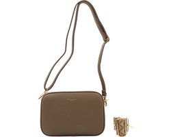 Flora&Co - Paris - Crossbody handtas - 2 vakken met rits - instelbare riem - taupe - lange riem 130cm