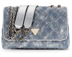 GUESS schoudertas Giully II 2 Compartment Convertible Flap Metallic Denim Lichtblauw