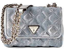 GUESS schoudertas Giully II Mini 2 Compartment Convertible Flap Metallic Denim Lichtblauw