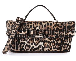 GUESS schoudertas handtas Cirene Top Handle Flap Bag Leopard bruine