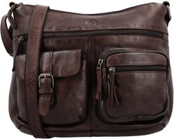 Hide & Stitches Paint Rock Crossbody Schoudertas met Handige Ritsvakken - Leren Dames Tas - Donkerbruin.
