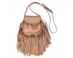 Ibiza klein tas met franjes - kaki camel kleur - minitas - little ibiza summer party bag - cadeau - eyecatcher - dochter - festival