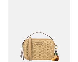 Laurent David Leo crossbody box tas raffia taupe