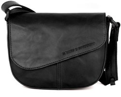 Leren Crossbodytas met klep - Genya - Zwart