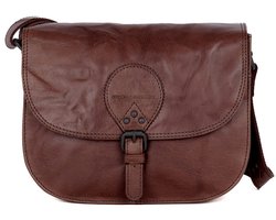 Leren Crossbodytas met klep - Lisbet - Donkerbruin