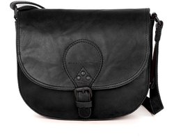 Leren Crossbodytas met klep - Nicolina - Zwart