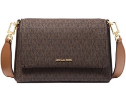 Michael Kors Kleine Crossbodytas / Schoudertas Dames - Nessa - Logo Print - Bruin/AcDonker Groenn