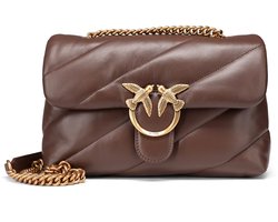 PINKO Leren schoudertas Love Puff Classic CL Sheep Nappa Marrone Castano - Antique Gold bruine