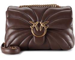 PINKO Leren schoudertas Love Puff Classic CL Sheep Nappa Quilt Marrone Castano - Antique Gold donkerbruin