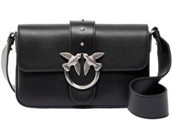 PINKO schoudertas Love One Mini Slouchy FL Nero Limousine - Matt Silver zwart