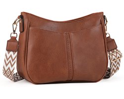 TAN.TOMI Dames Schoudertas – Kleine Crossbody Tas van Vegan Leer – Met Brede Verstelbare Riem & Kaartvakken – Afneembare Schouderband – Perfect voor Reizen & Dagelijks Gebruik - Bruin
