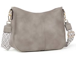 TAN.TOMI Dames Schoudertas – Kleine Crossbody Tas van Vegan Leer – Met Brede Verstelbare Riem & Kaartvakken – Afneembare Schouderband – Perfect voor Reizen & Dagelijks Gebruik -Grijs