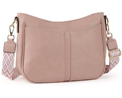 TAN.TOMI Dames Schoudertas – Kleine Crossbody Tas van Vegan Leer – Met Brede Verstelbare Riem & Kaartvakken – Afneembare Schouderband – Perfect voor Reizen & Dagelijks Gebruik -Roze