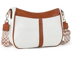 TAN.TOMI Dames Schoudertas – Kleine Crossbody Tas van Vegan Leer – Met Brede Verstelbare Riem & Kaartvakken – Afneembare Schouderband – Perfect voor Reizen & Dagelijks Gebruik - Wit/lichtbruin