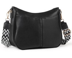 TAN.TOMI Dames Schoudertas – Kleine Crossbody Tas van Vegan Leer – Met Brede Verstelbare Riem & Kaartvakken – Afneembare Schouderband – Perfect voor Reizen & Dagelijks Gebruik - Zwart