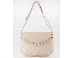tas -ecru -leer- crossbody- met studs