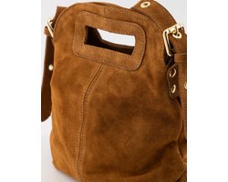 TAS - hand/schoudertas - Suede Bag -cognac