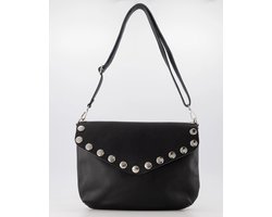 tas- zwart- leer -met studs-crossbody/schoudertas