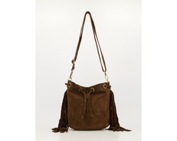 Teatro - Hazel - Crossbodytas - Suede - Leer - Franjes - Donkerbruin - Handgemaakt in Italië