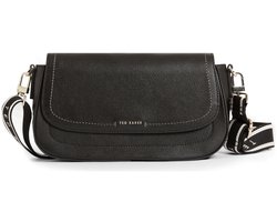 Ted Baker Leren schoudertas Louiize Webbing Leather Flapover Crossbody Bag Black zwart