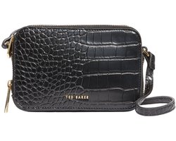 Ted Baker schoudertas Stina Double Zip Croc Effect Mini Camera Bag Black zwart