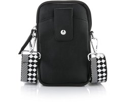 telefoontasje – zwart – pu-leer – met strap – lange band – crossbody – dames tas – cadeau – 20x13x2 cm