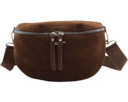 Trendy bumbagg / crossbodytas - Flora & Co - suedelook - bruin