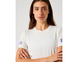 Björn Borg Sportshirt Dames - Trainingshirt Korte Mouw - Gerecycled Polyester - Tofu Gebroken Wit - Maat L